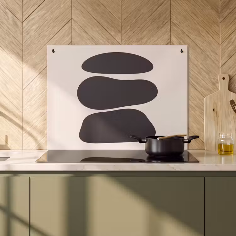 Induction Hob Cover & Splashback (2-in-1) - Shapes - Organic - Black - Vormen - Organisch - Zwart Inductie beschemer met haakjes klein