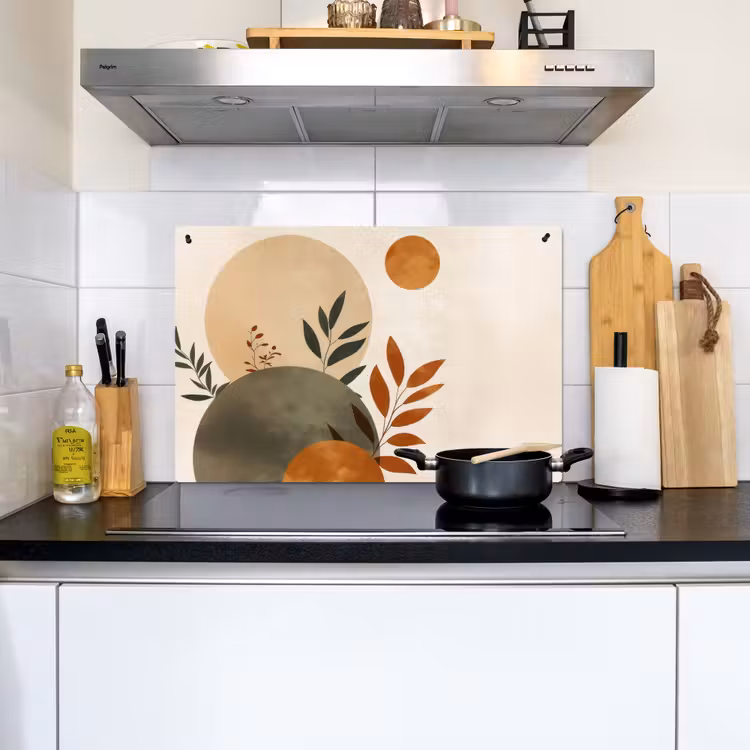 Vormen - Rond - Bladeren - Beige Inductie beschemer met haakjes klein -sfeer2