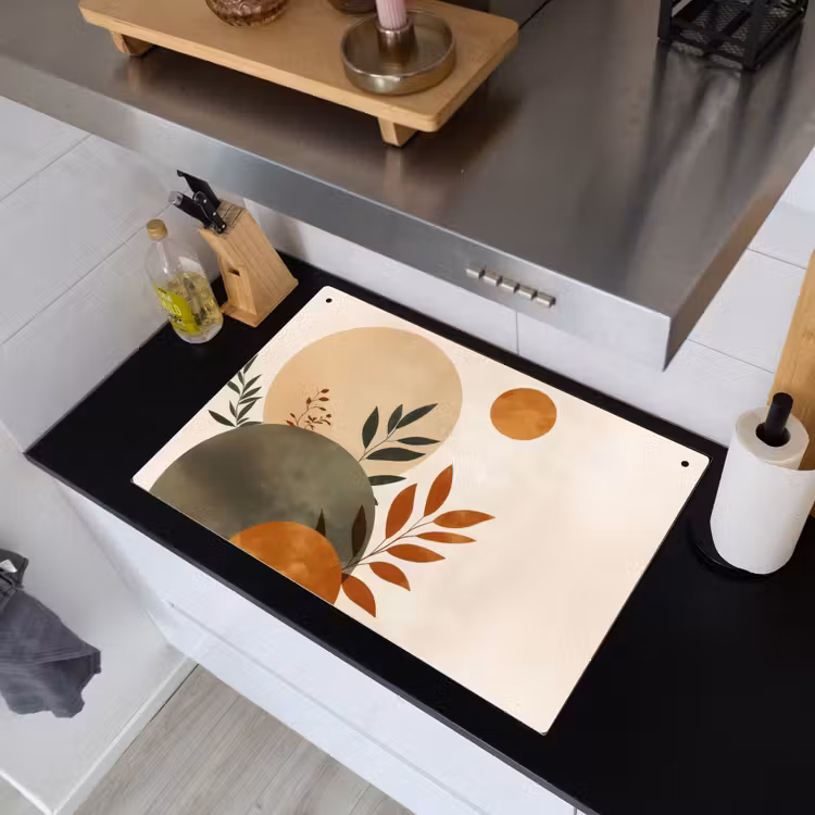 Vormen - Rond - Bladeren - Beige Inductie beschemer met haakjes klein -sfeer1