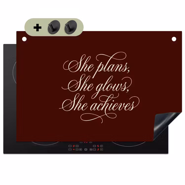 She plans she glows she achieves - Rood - Cursief Inductie beschemer met haakjes klein -3d