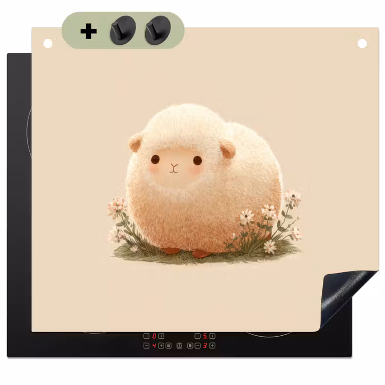 Schaap - Beige - Bloemen Inductie beschemer met haakjes middel -3d