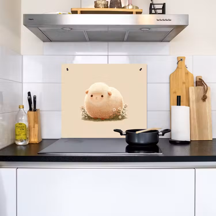 Schaap - Beige - Bloemen Inductie beschemer met haakjes middel -sfeer2