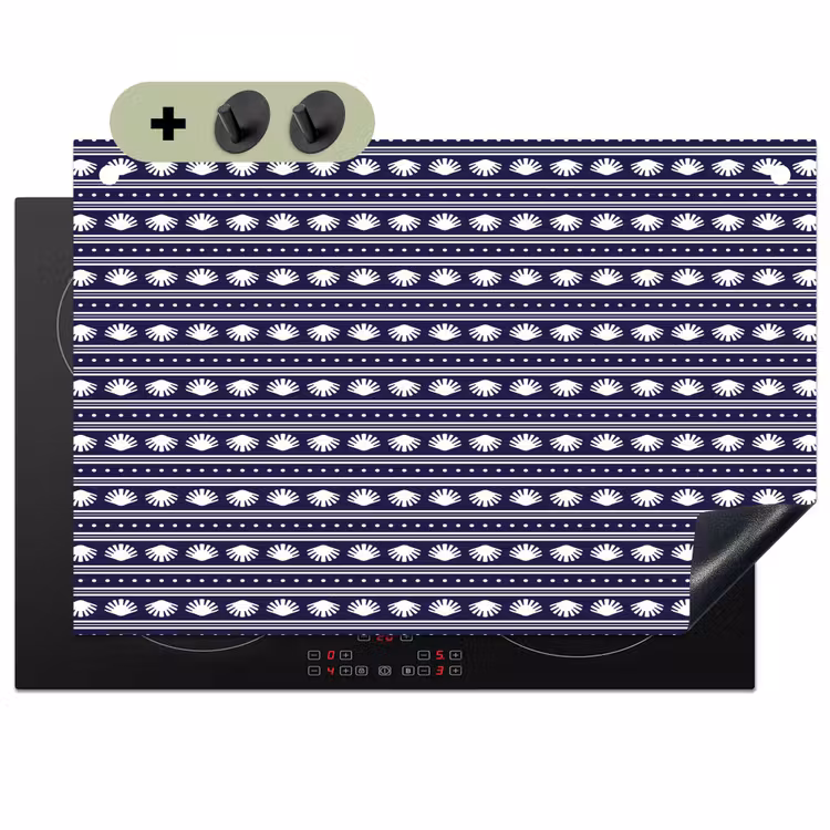 Schelp - Nautisch - Blauw - Wit Inductie beschemer met haakjes klein 777 -3d