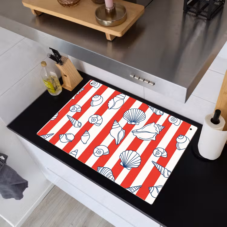 Schelp - Zeedieren - Zomer - Illustratie - Rood - Blauw Inductie beschemer met haakjes klein -sfeer1