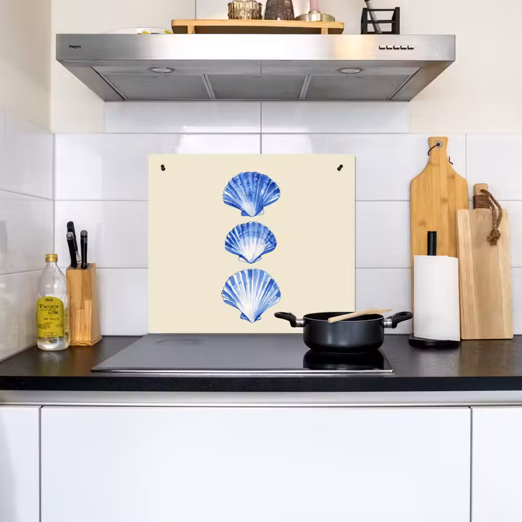 Schelpen - Blauw - Beige Inductie beschemer met haakjes middel -sfeer2