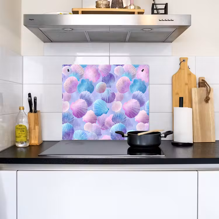 Schelpen - Paars - Blauw - Patroon Inductie beschemer met haakjes middel -sfeer2