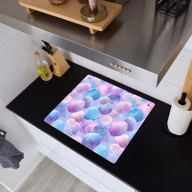 Schelpen - Paars - Blauw - Patroon Inductie beschemer met haakjes middel -sfeer1