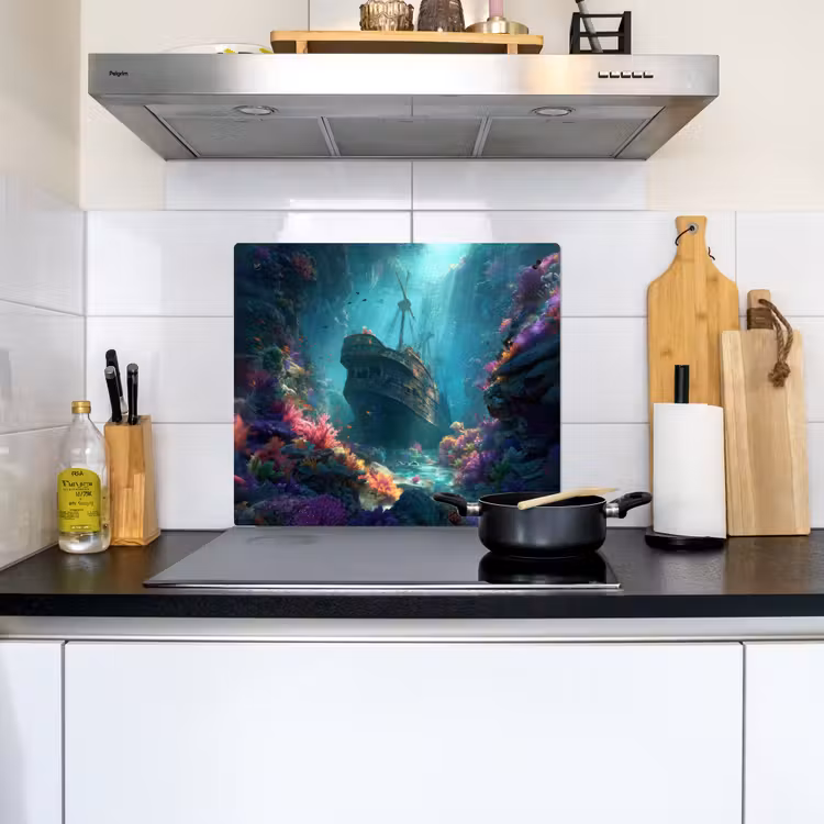 Schip - Hout - Koraalriffen - Zonlicht Inductie beschemer met haakjes middel -sfeer2