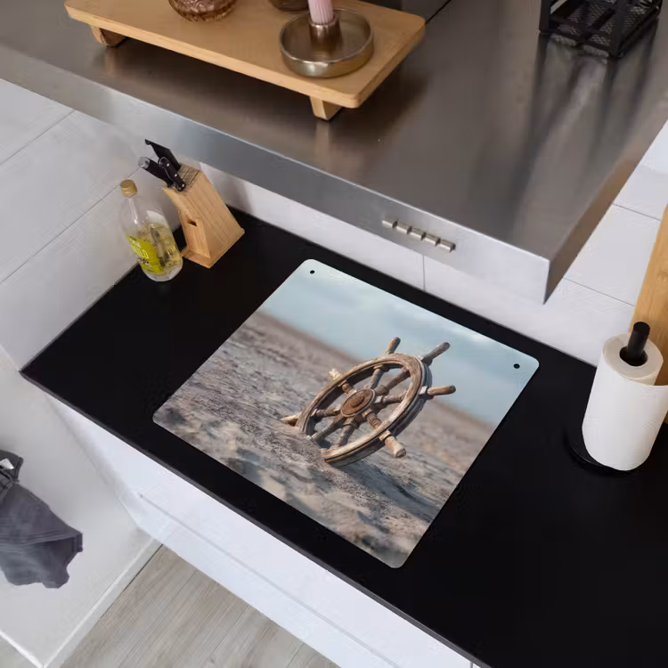 Scheepsstuur - Hout - Bruin - Zand Inductie beschemer met haakjes middel -sfeer1