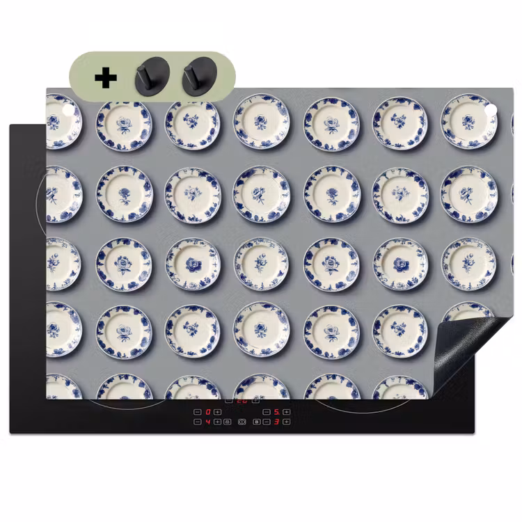 Borden - Bloemen - Blauw - Wit Inductie beschemer met haakjes klein 777 -3d