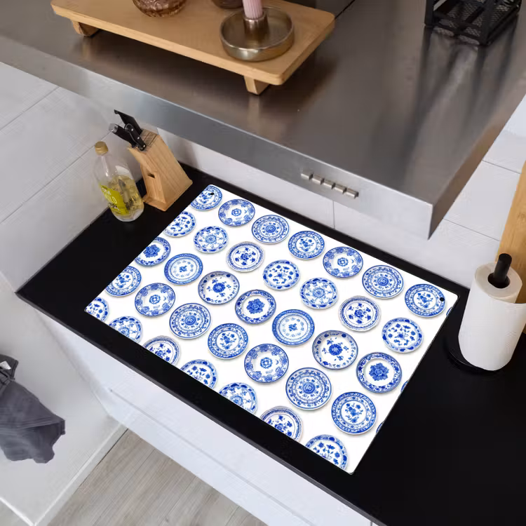 Borden - Bloemen - Patroon - Blauw Inductie beschemer met haakjes klein 777 -sfeer1