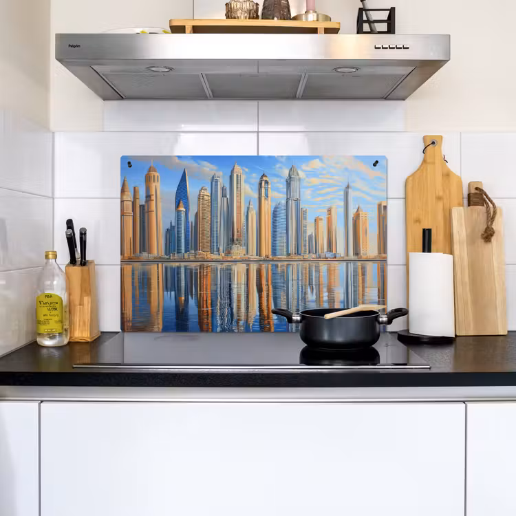 Skyline - Wolkenkrabbers - Water - Blauw Inductie beschemer met haakjes klein -sfeer2