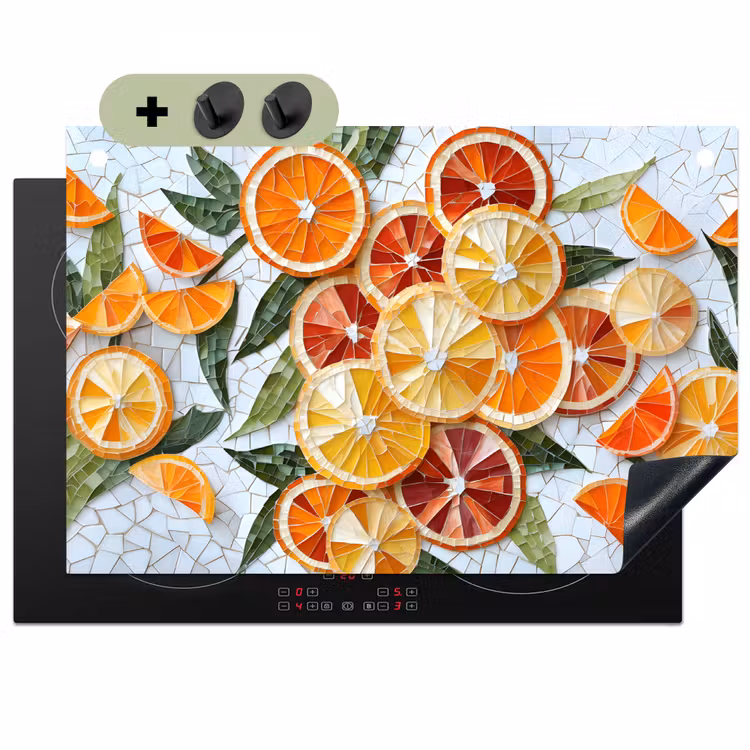 Schijfjes - Fruit - Oranje - Mozaïek Inductie beschemer met haakjes klein -3d