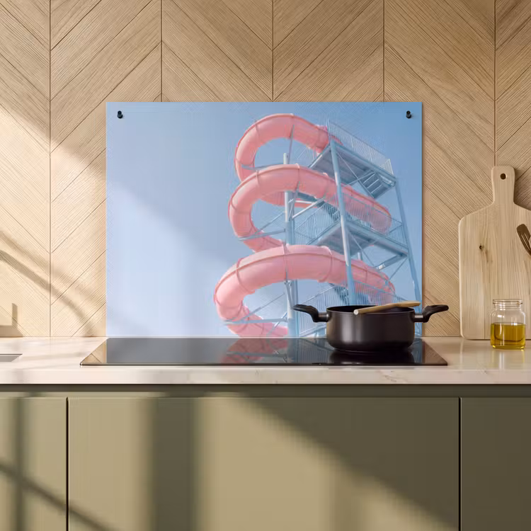 Glijbaan - Waterpark - Spiraal - Modern - Roze Inductie beschemer met haakjes klein -sfeer2