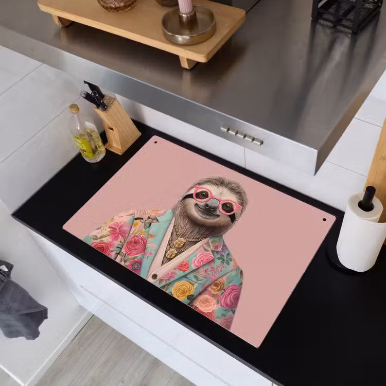 Luiaard - Bloemenprint - Bril - Roze Inductie beschemer met haakjes klein -sfeer1