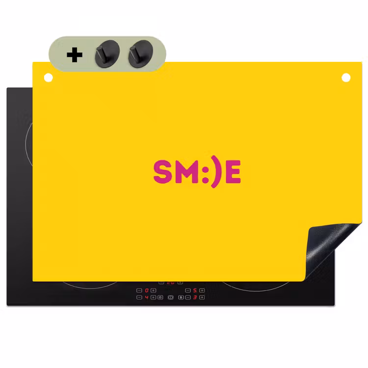 Smile - Roze - Geel Inductie beschemer met haakjes klein -3d