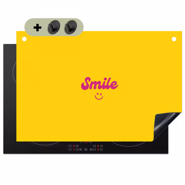 Smile - Geel - Roze Inductie beschemer met haakjes klein -3d