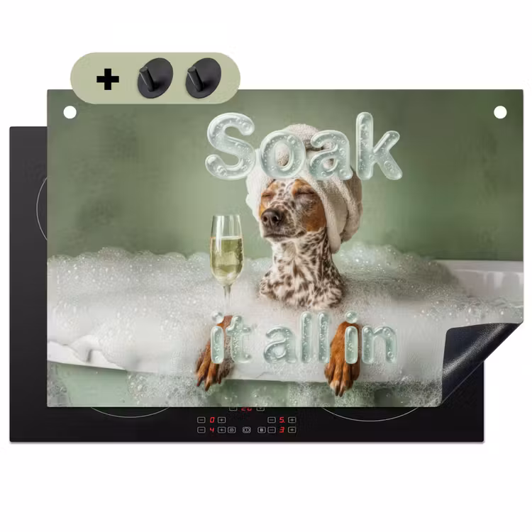 Soak it all in - Hond - Bad Inductie beschemer met haakjes klein -3d