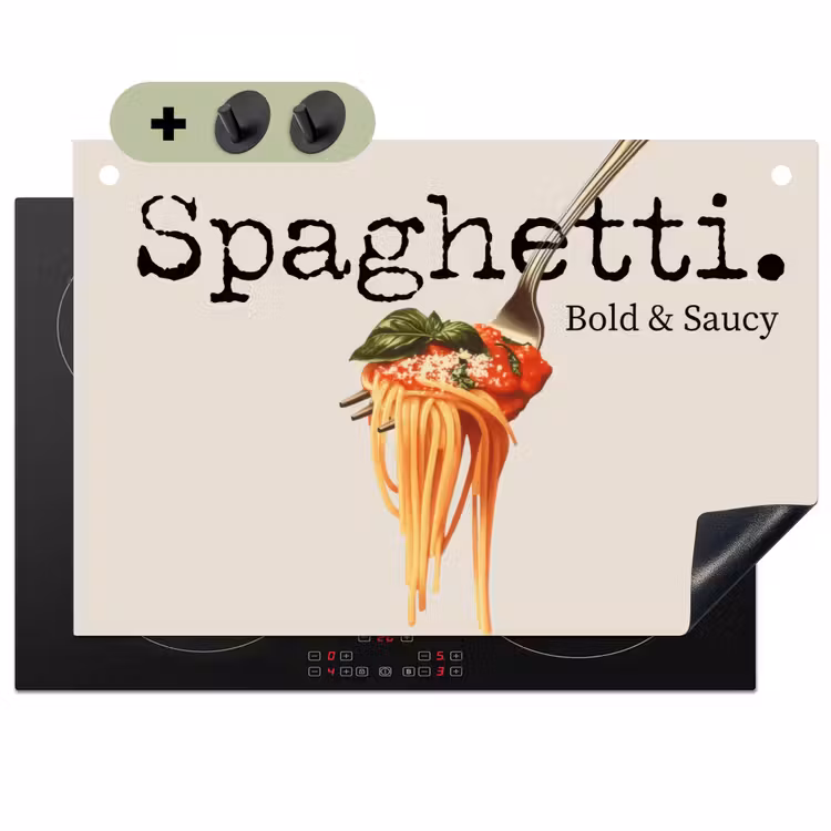 Spaghetti - tomatensaus - Parmezaanse kaas Inductie beschemer met haakjes klein -3d