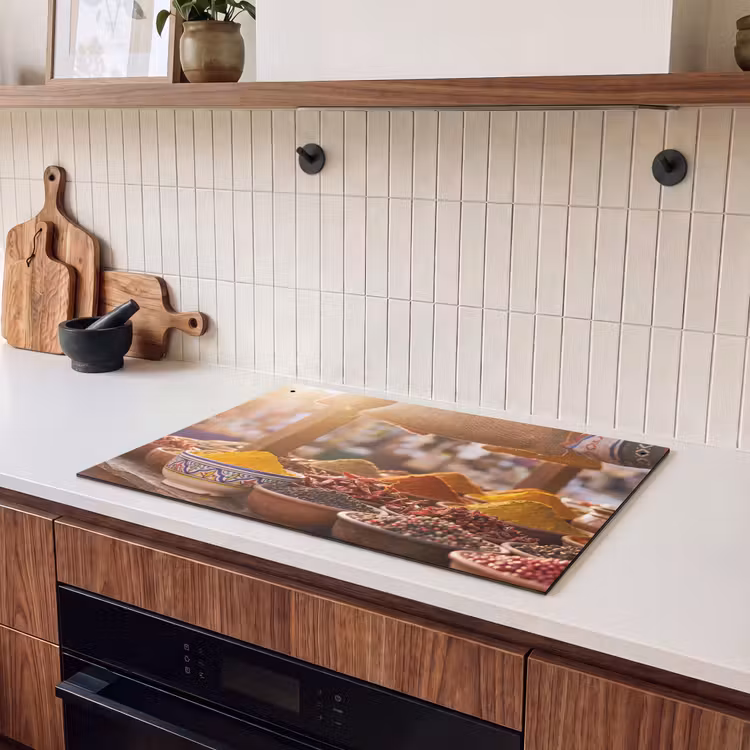 Induction Hob Cover & Splashback (2-in-1) - Spices - Market - Colorful - Specerijen - Markt - Kleurrijk Inductie beschemer met haakjes klein