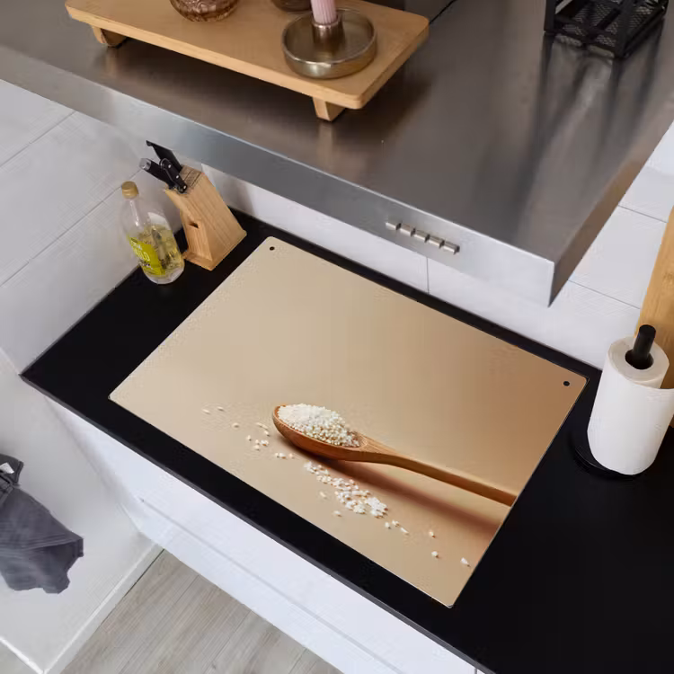 Lepel - Rijst - Hout - Beige Inductie beschemer met haakjes klein -sfeer1