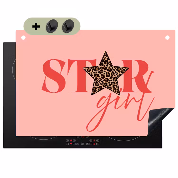 Star girl - Roze - Panter - Ster Inductie beschemer met haakjes klein -3d