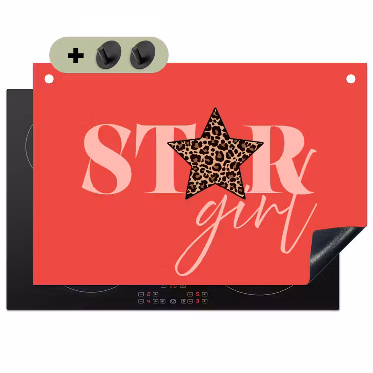 Star girl - Rood - Panter - Ster Inductie beschemer met haakjes klein -3d