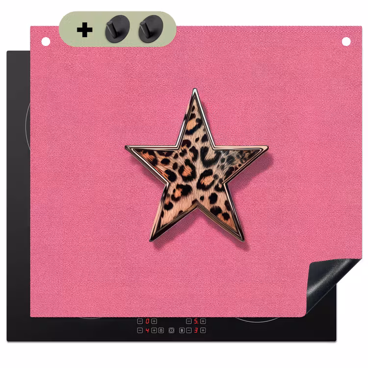 Ster - Luipaard - Print - Roze Inductie beschemer met haakjes middel -3d