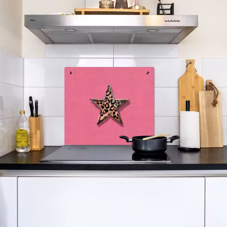 Ster - Luipaard - Print - Roze Inductie beschemer met haakjes middel -sfeer2