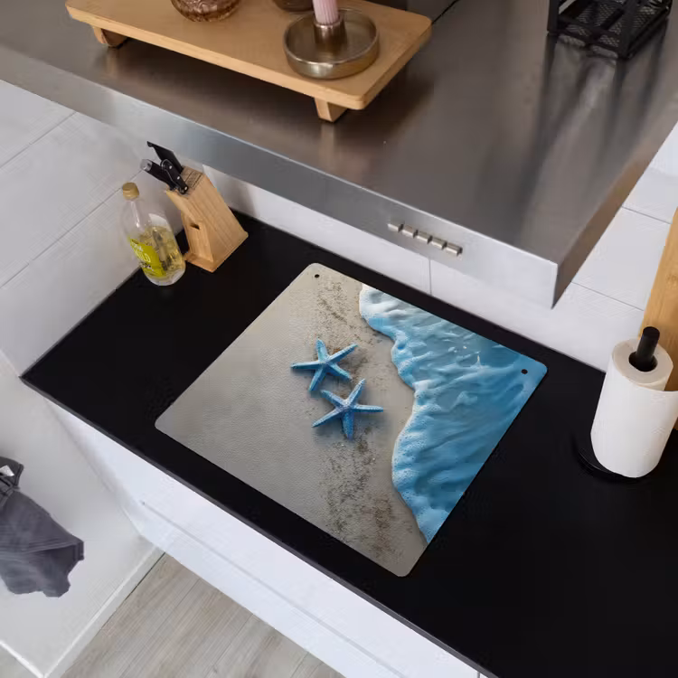 Zeesterren - Zand - Zee - Blauw Inductie beschemer met haakjes middel -sfeer1