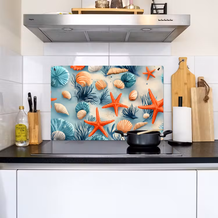 Zeesterren - Schelpen - Illustratie - Zand Inductie beschemer met haakjes klein -sfeer2