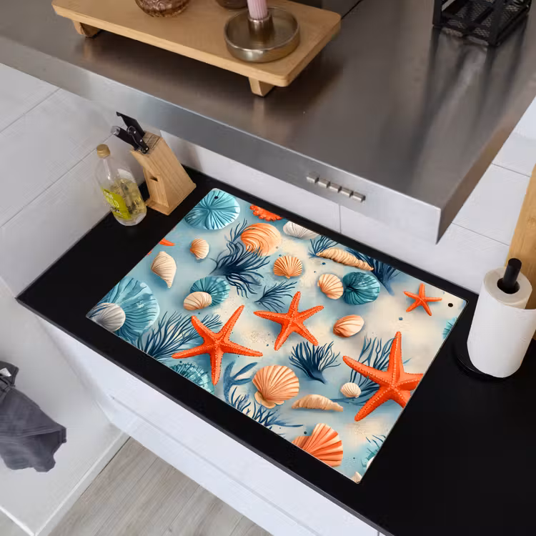 Zeesterren - Schelpen - Illustratie - Zand Inductie beschemer met haakjes klein -sfeer1