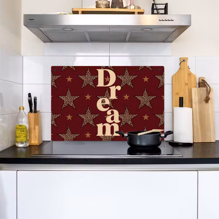 Sterren - Luipaardprint - Dream - Bordeaux Inductie beschemer met haakjes klein -sfeer2