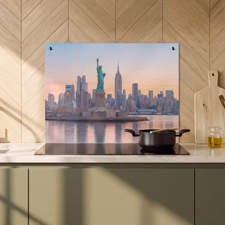 Vrijheidsbeeld - New York - Zonsopgang - Stad - Architectuur Inductie beschemer met haakjes klein -sfeer2