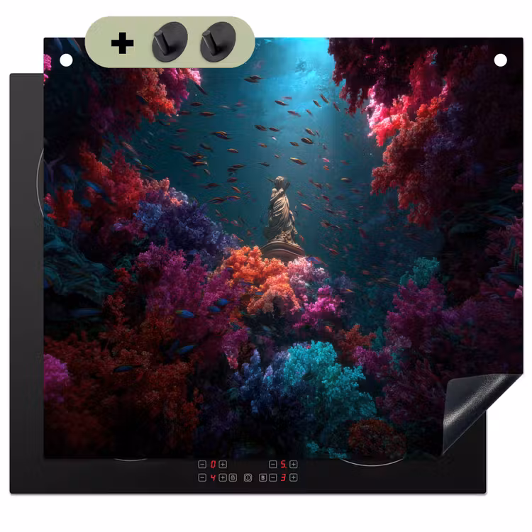 Standbeeld - Zeebodem - Koraal - Kleurrijk Inductie beschemer met haakjes middel -3d