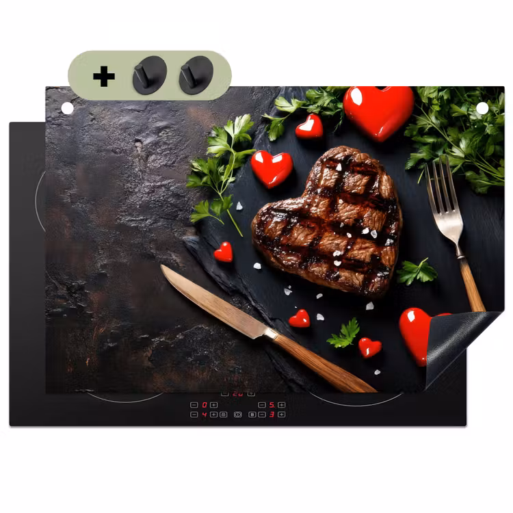 Steak - Hart - Bestek Inductie beschemer met haakjes klein -3d