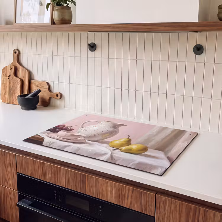 Induction Hob Cover & Splashback (2-in-1) - Still Life - Fruit - Pink - Stilleven - Fruit - Roze Inductie beschemer met haakjes klein