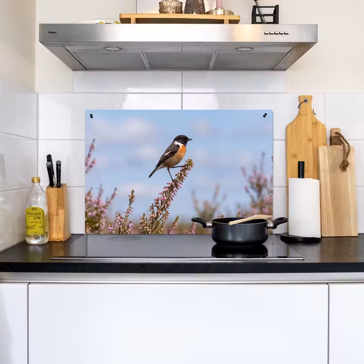 Roodborsttapuit - Heide - Paars - Natuur - Sfeervol Inductie beschemer met haakjes klein -sfeer2