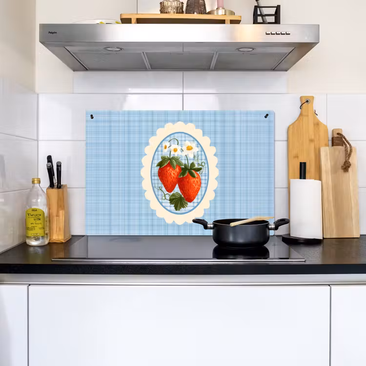 Aardbeien - Lijst - Rood - Geruit Inductie beschemer met haakjes klein -sfeer2