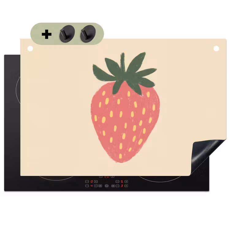 Aardbei - Minimalistisch - Rood - Fruit Inductie beschemer met haakjes klein -3d