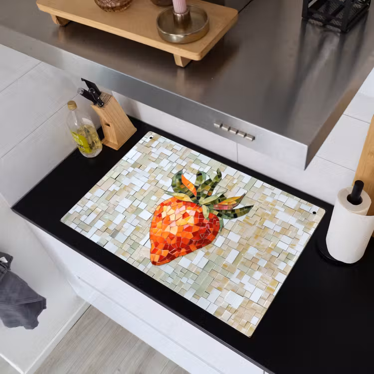 Aardbei - Rood - Mozaïek - Fruit Inductie beschemer met haakjes klein -sfeer1