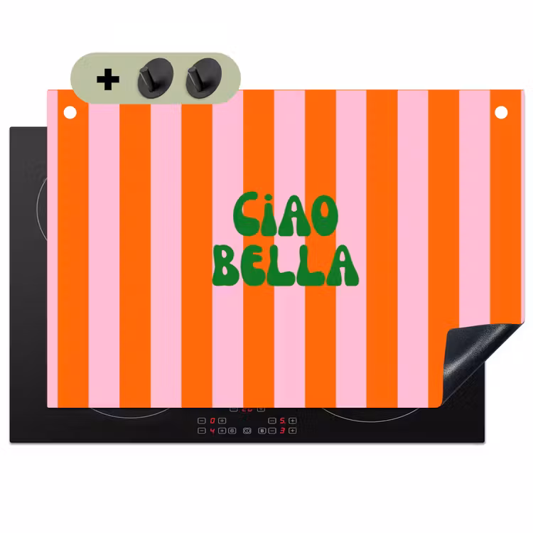 Strepen - Oranje - Verticaal - Ciao bella Inductie beschemer met haakjes klein -3d
