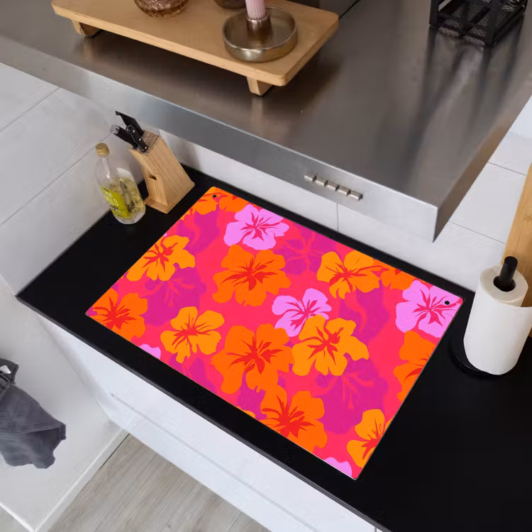 Zomers - Hibiscus - Kleurrijk Inductie beschemer met haakjes klein 777 -sfeer1