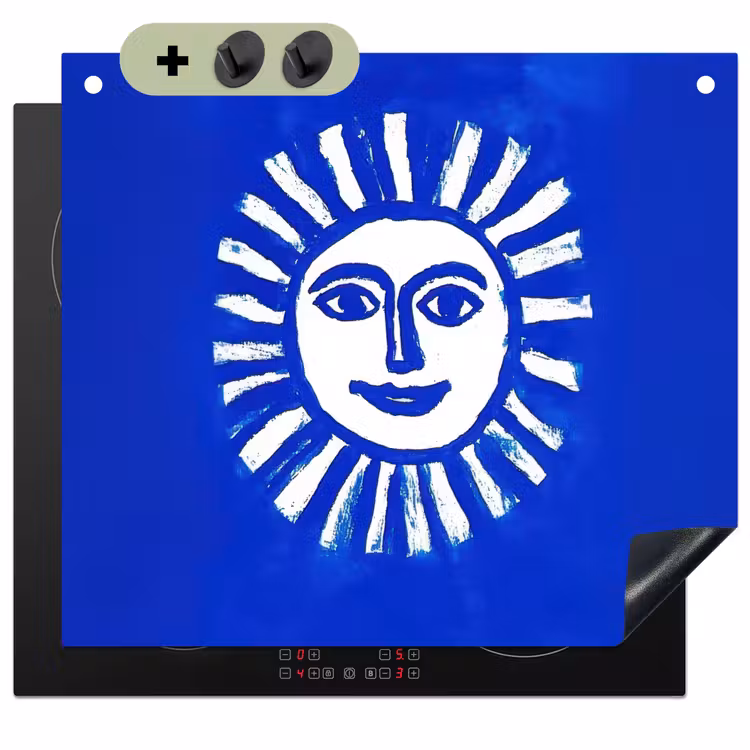 Zon - Gezicht - Penseelstructuur - Blauw Inductie beschemer met haakjes middel -3d