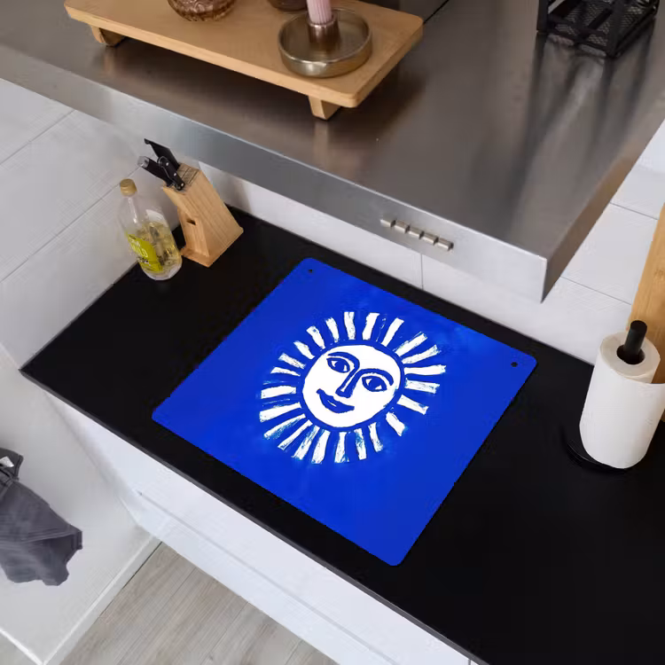 Zon - Gezicht - Penseelstructuur - Blauw Inductie beschemer met haakjes middel -sfeer1