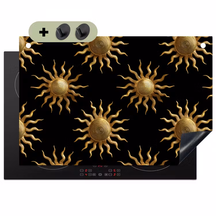 Zon - Patroon - Luxe - Goud - Zwart Inductie beschemer met haakjes klein 777 -3d