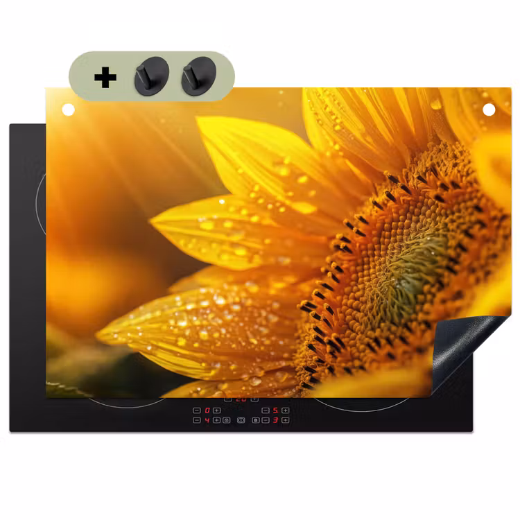Zonnebloem - Dauwdruppels - Geel - Zonlicht Inductie beschemer met haakjes klein -3d