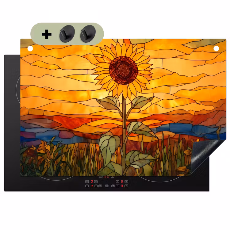 Zonnebloem - Mozaïek - Zonsondergang - Geel Inductie beschemer met haakjes klein -3d
