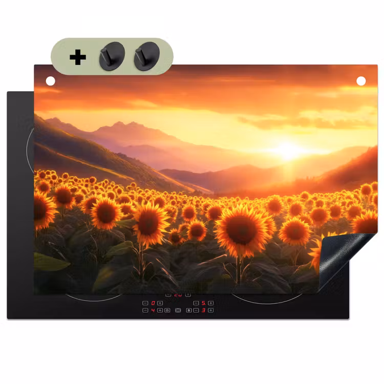 Zonnebloemen - Zonsondergang - Landschap Inductie beschemer met haakjes klein -3d