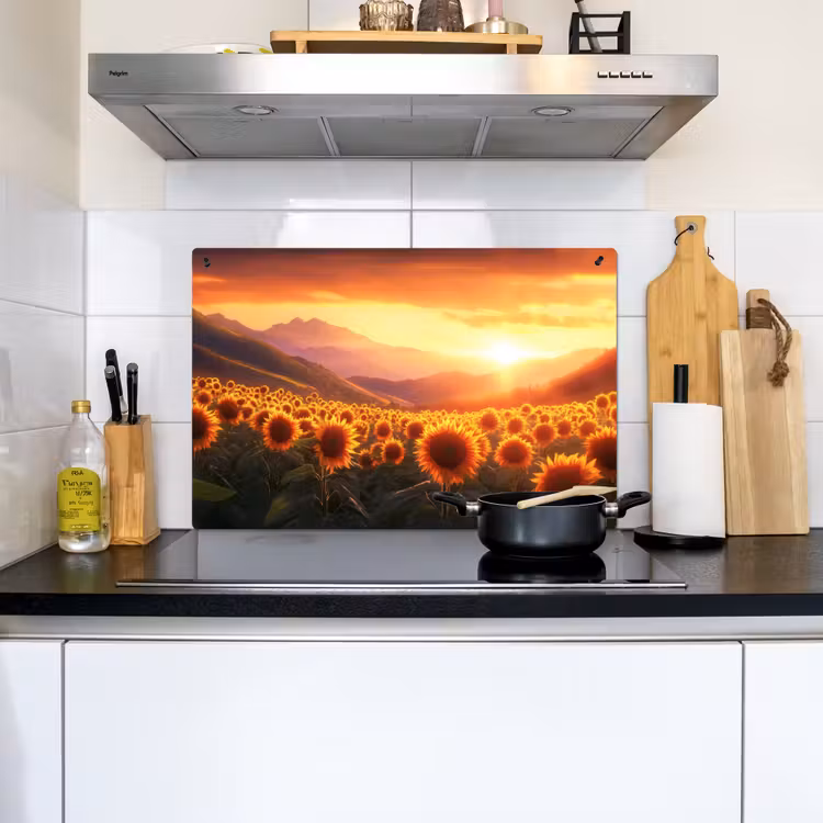 Zonnebloemen - Zonsondergang - Landschap Inductie beschemer met haakjes klein -sfeer2